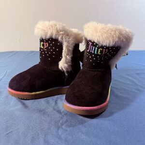 Juicy Couture Little Girls size 7 Black Faux Fur Mid-Calf Boots Winter Casual